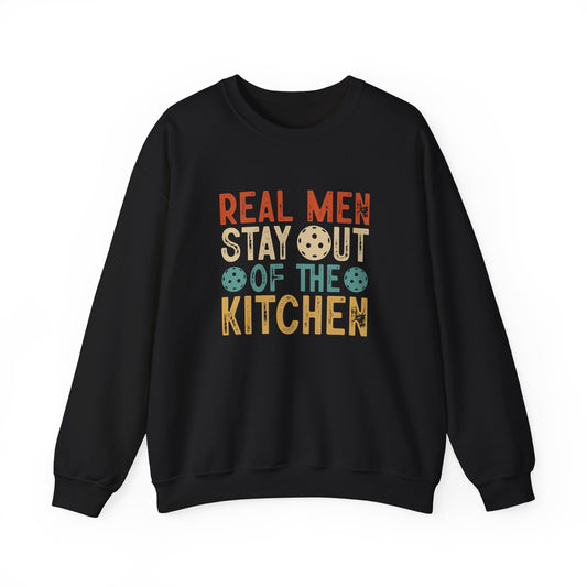 Men's Funny Pickleball Sweatshirt - Real Men Stay Out Of The Kitchen Retro Black