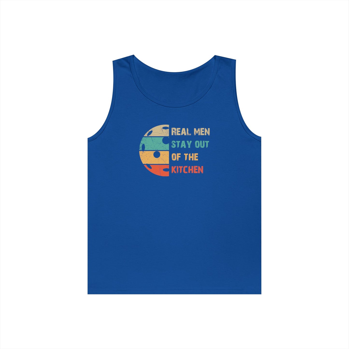 Men's Pickleball Tank Top - Real Men Stay Out of the Kitchen Retro Royal