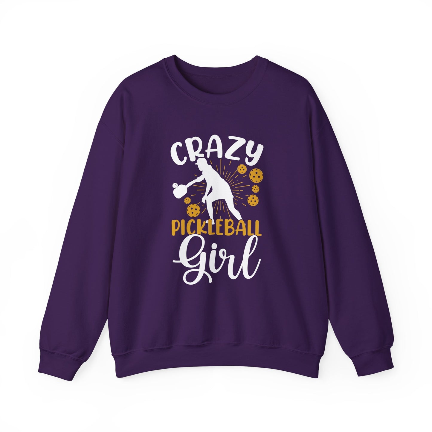Women's Durable Pickleball Sweatshirt - Crazy Pickleball Girl Purple