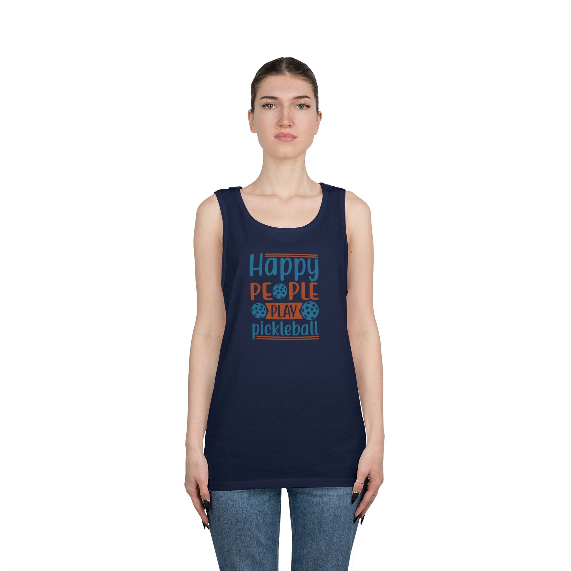 Women's Cheerful Pickleball Tank Top - Happy People Play Pickleball