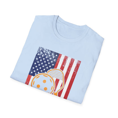 Women's Vibrant Pickleball T-shirt - Pickleball with American Flag