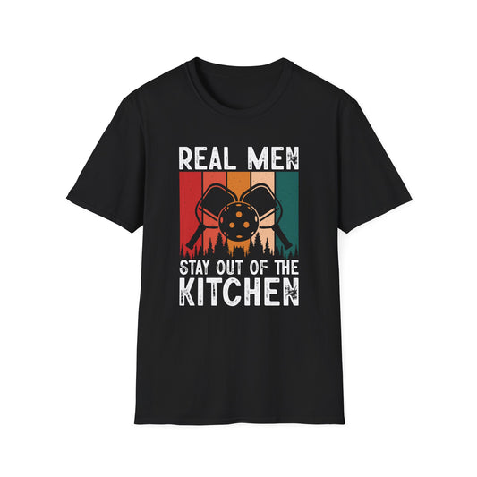 Men's Pickleball T-shirt - Real Men Stay Out of the Kitchen Retro Black