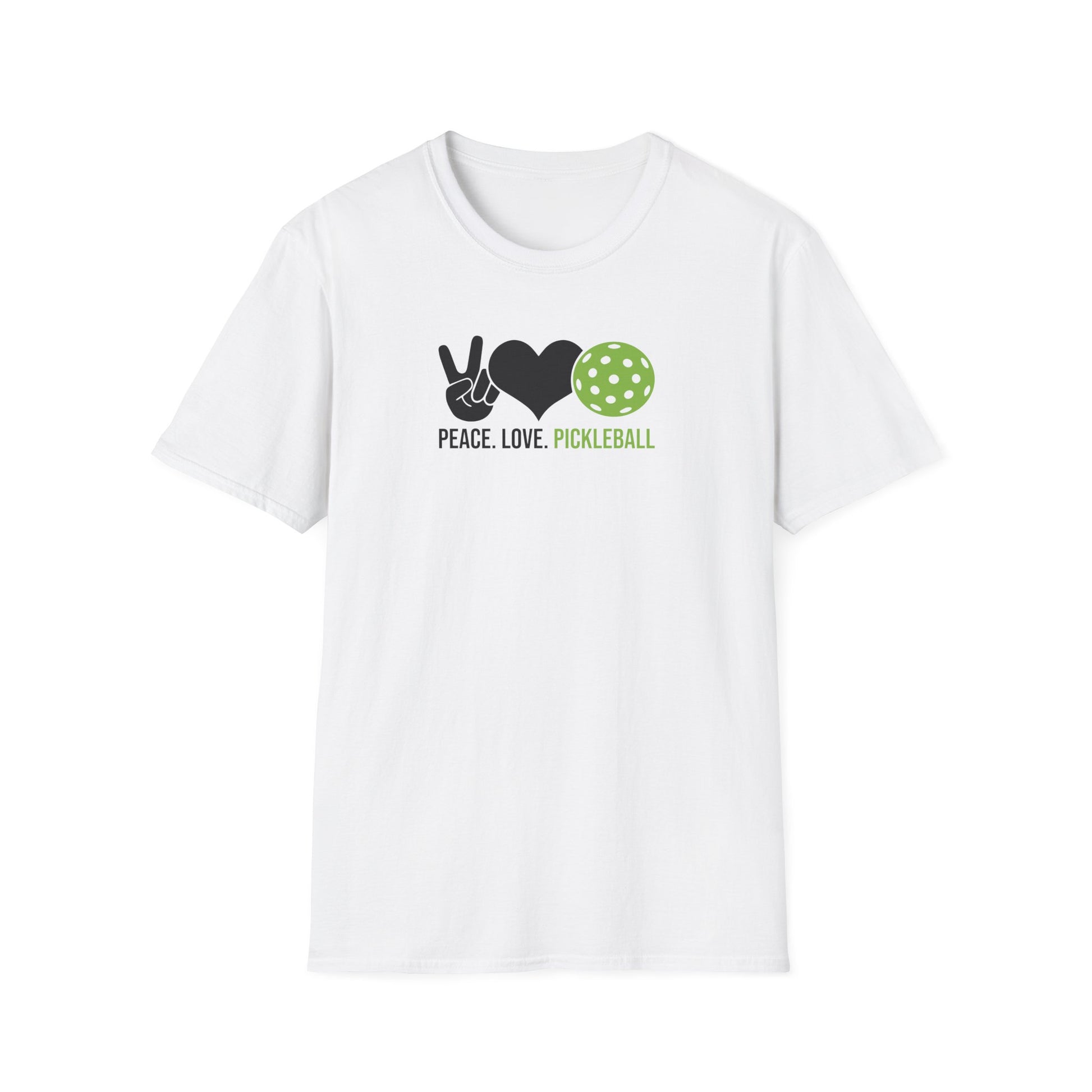 Women's Cheerful Pickleball T-shirt - Peace, Love, Pickleball White