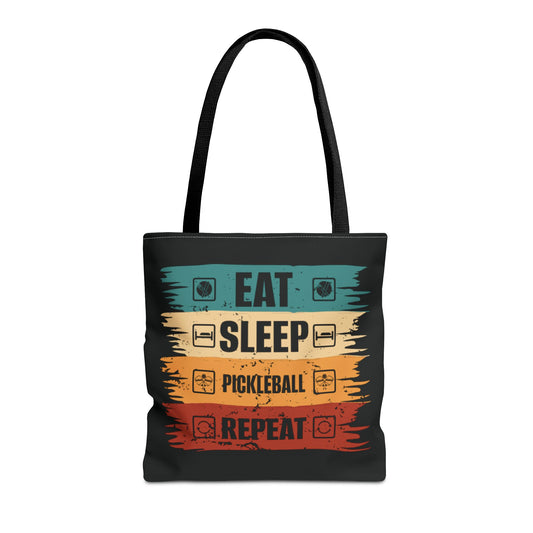 Pickleball Cool Tote Bag - Eat Sleep Pickleball Repeat Retro Black
