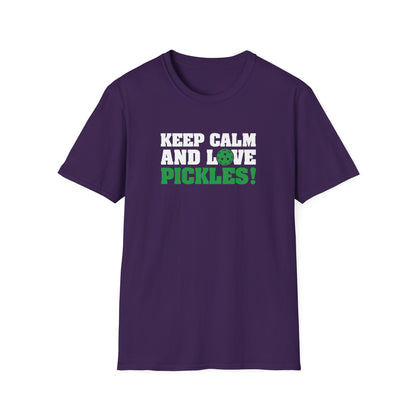 Men's Funny Pickleball T-shirt - Keep Calm and Love Pickles Purple