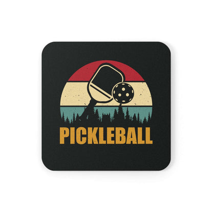 Pickleball Cool Cork Coaster - Pickleball Retro Black