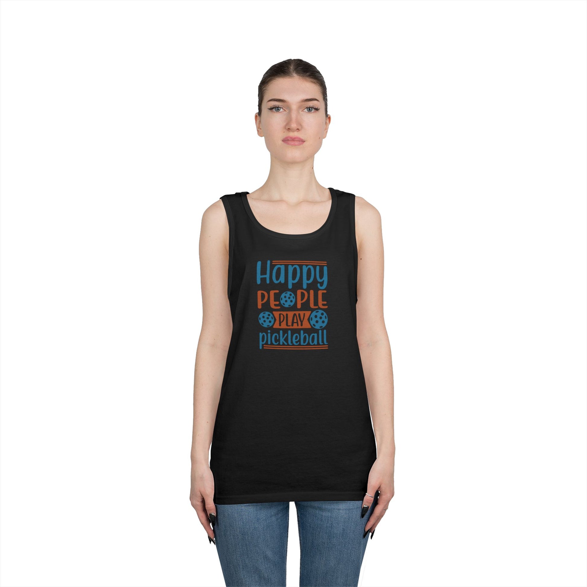 Women's Cheerful Pickleball Tank Top - Happy People Play Pickleball