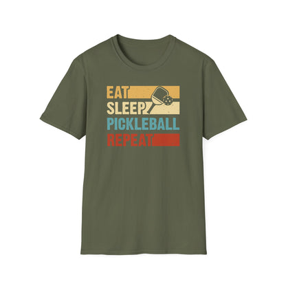 Women's Funny Pickleball T-Shirt - Eat Sleep Pickleball Repeat Retro Green