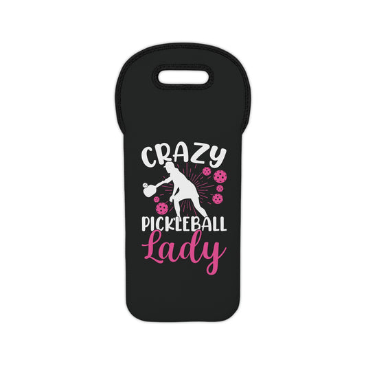 Pickleball Funny Wine Tote Bag - Crazy Pickleball Lady Black