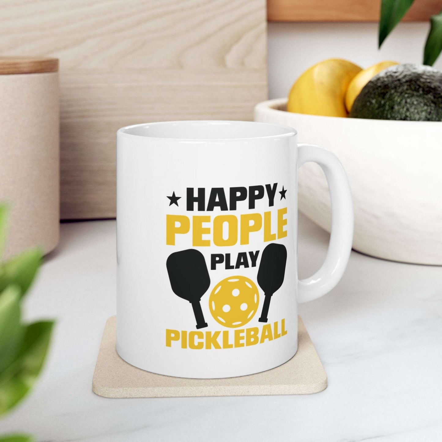 Funny Pickleball Mug Ceramic - Happy People Play Pickleball