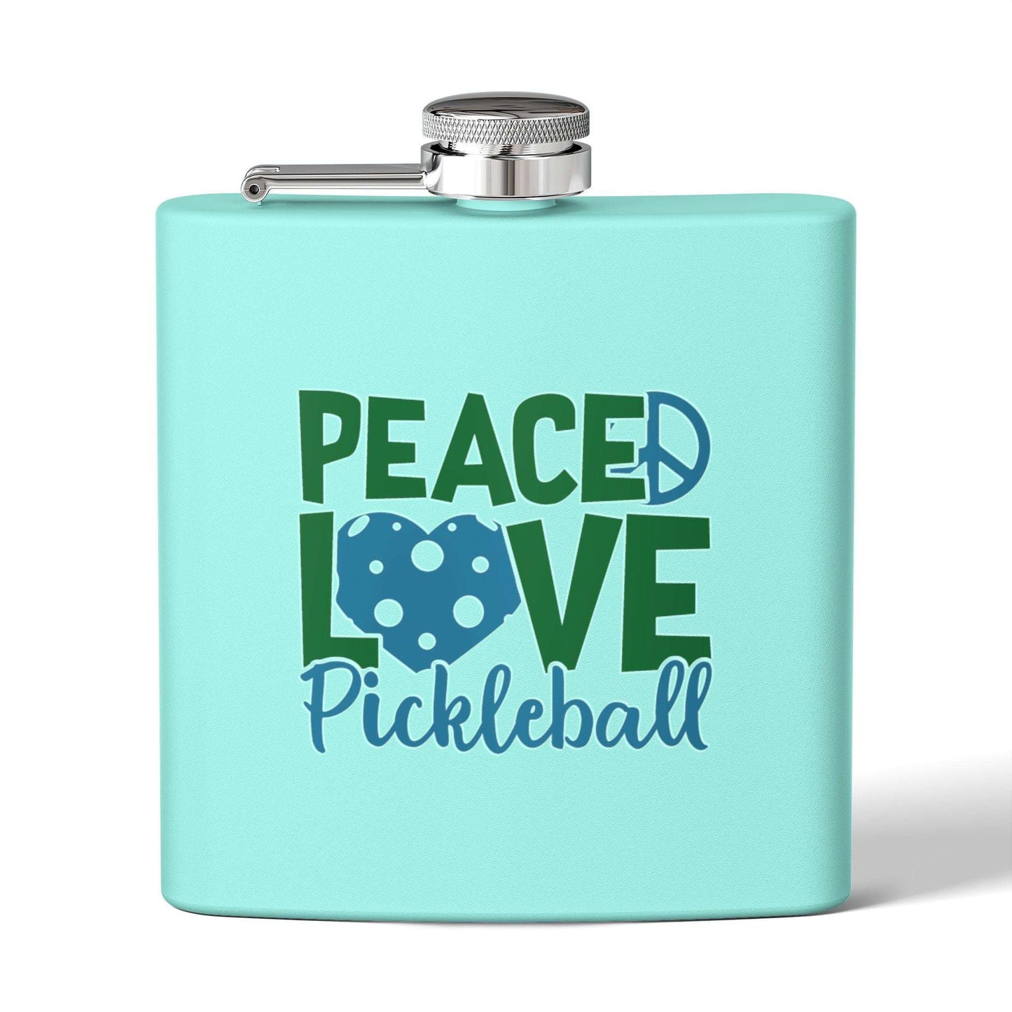 Pickleball Unique Flask - Peace, Love, Pickleball Teal