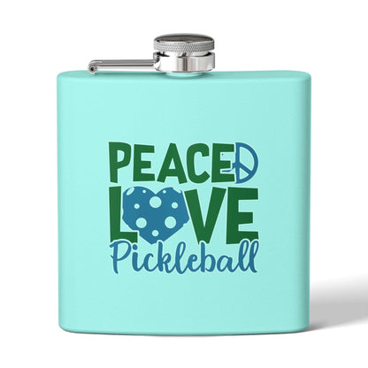 Pickleball Unique Flask - Peace, Love, Pickleball Teal