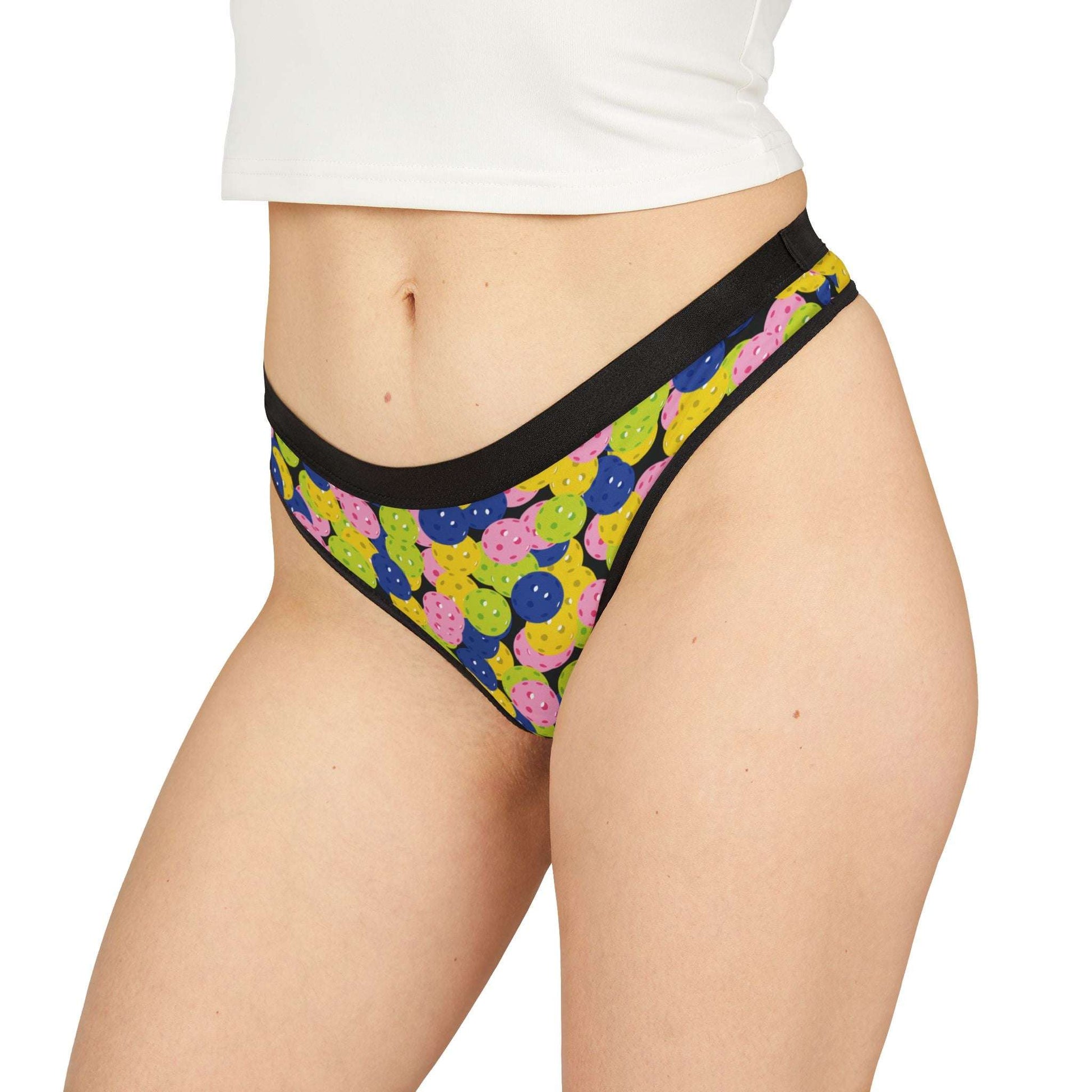 Women's Playful Pickleball Thong - Multicolor Balls
