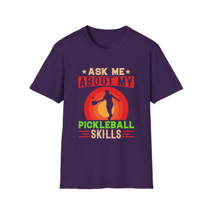 Men's Funny Pickleball T-Shirt - Ask Me About My Pickleball Skills Retro Purple