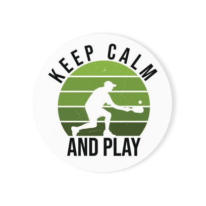 Pickleball Durable Cork Coaster - Keep Calm and Play White