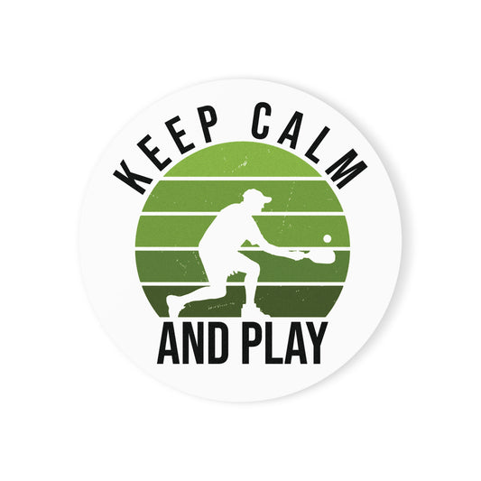 Pickleball Durable Cork Coaster - Keep Calm and Play White