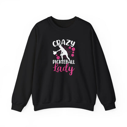 Women's Durable Pickleball Sweatshirt - Crazy Pickleball Lady Black
