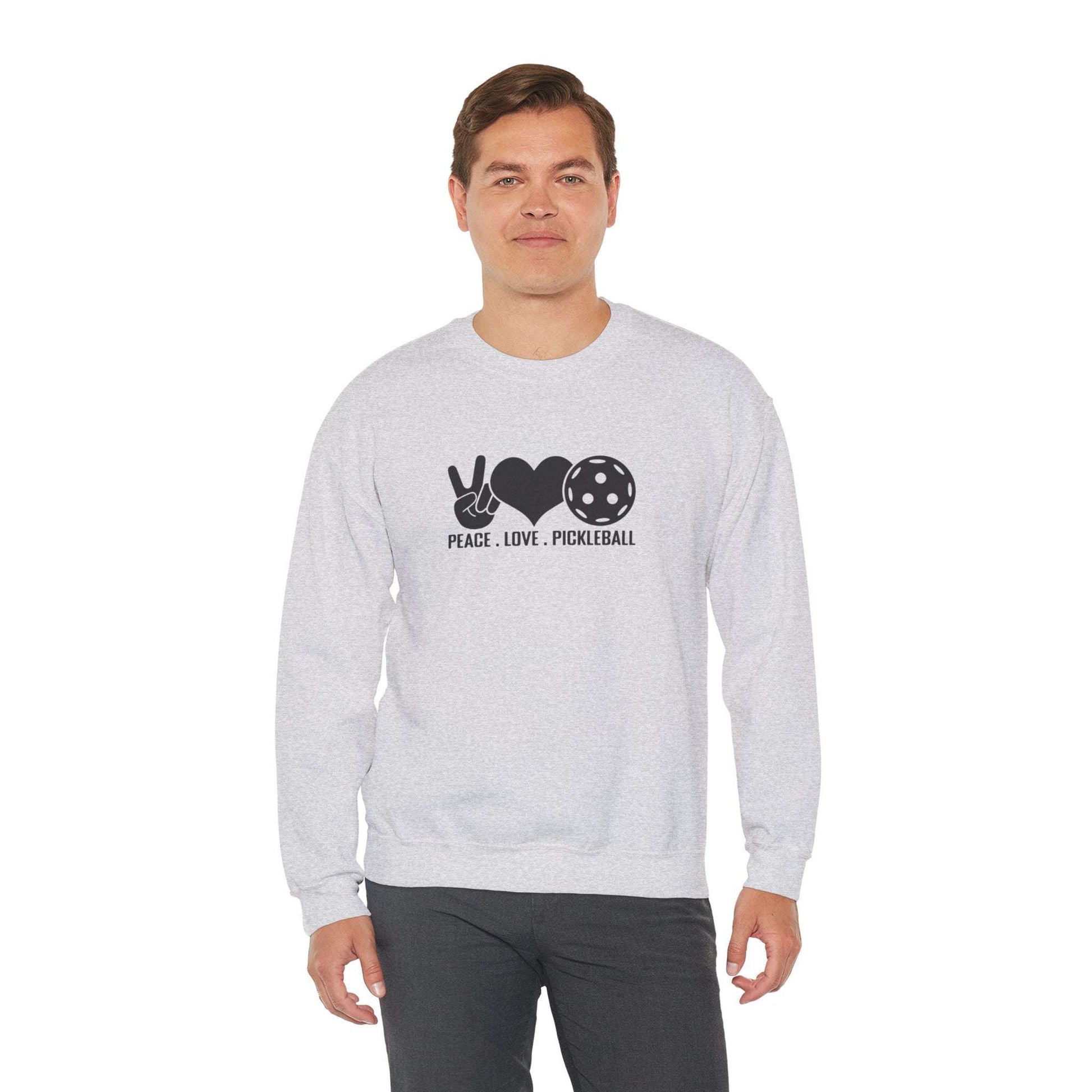 Men's Comfy Pickleball Sweatshirt - Peace, Love, Pickleball