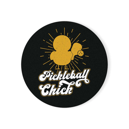 Pickleball Funny Cork Coaster - Pickleball Chick Black