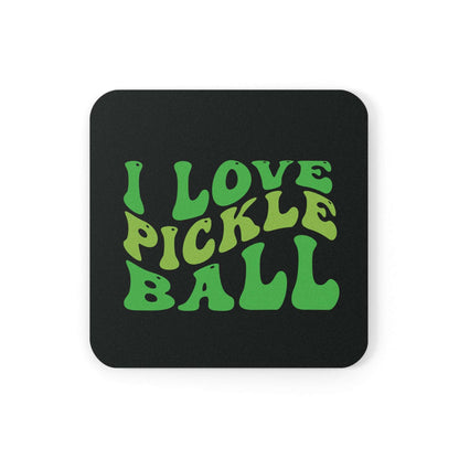 Pickleball Cute Cork Coaster - I Love Pickleball Black