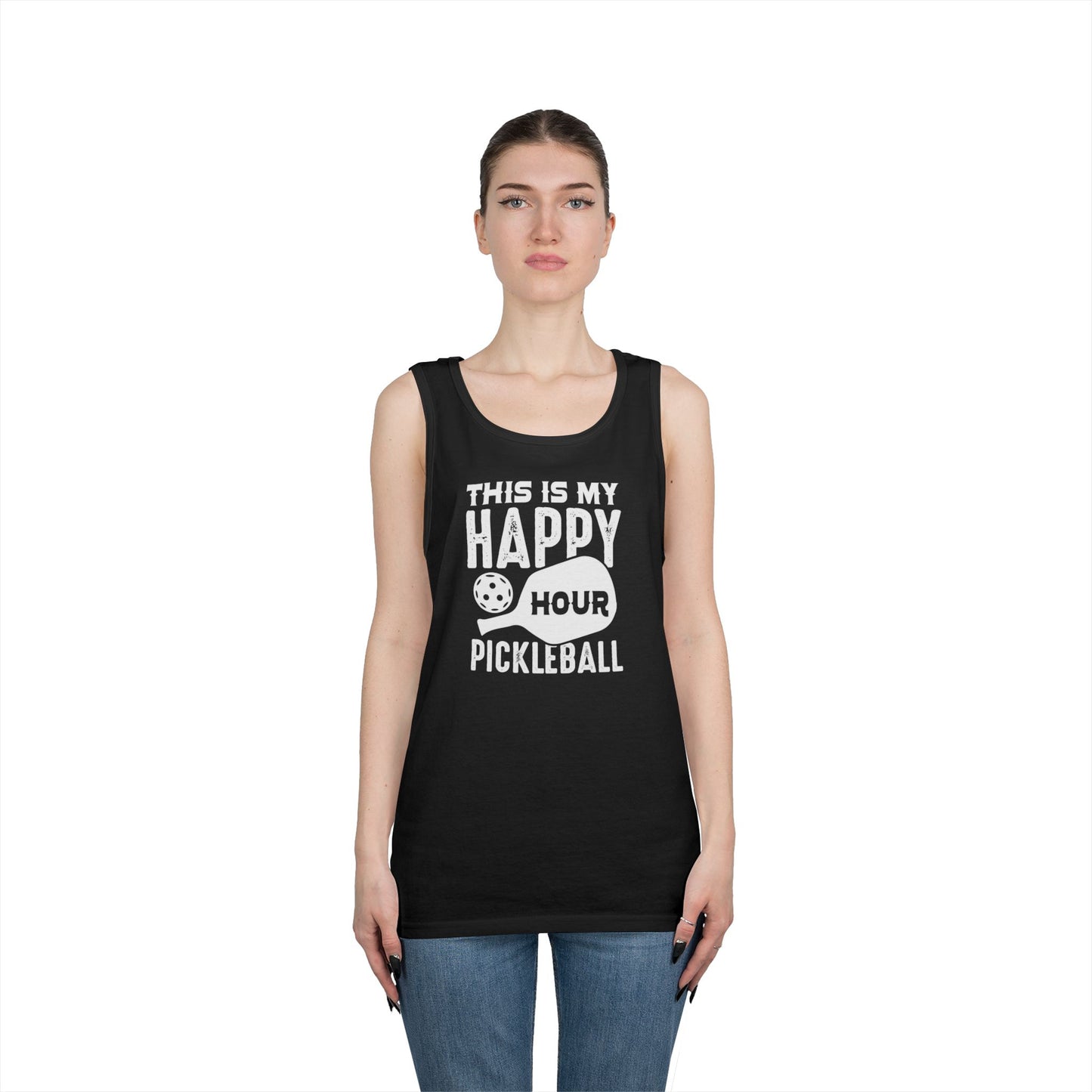 Women's Comfy Pickleball Tank Top - This Is My Happy Hour Pickleball