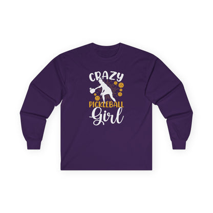 Women's Comfy Pickleball Long Sleeves top - Crazy Pickleball Girl Purple