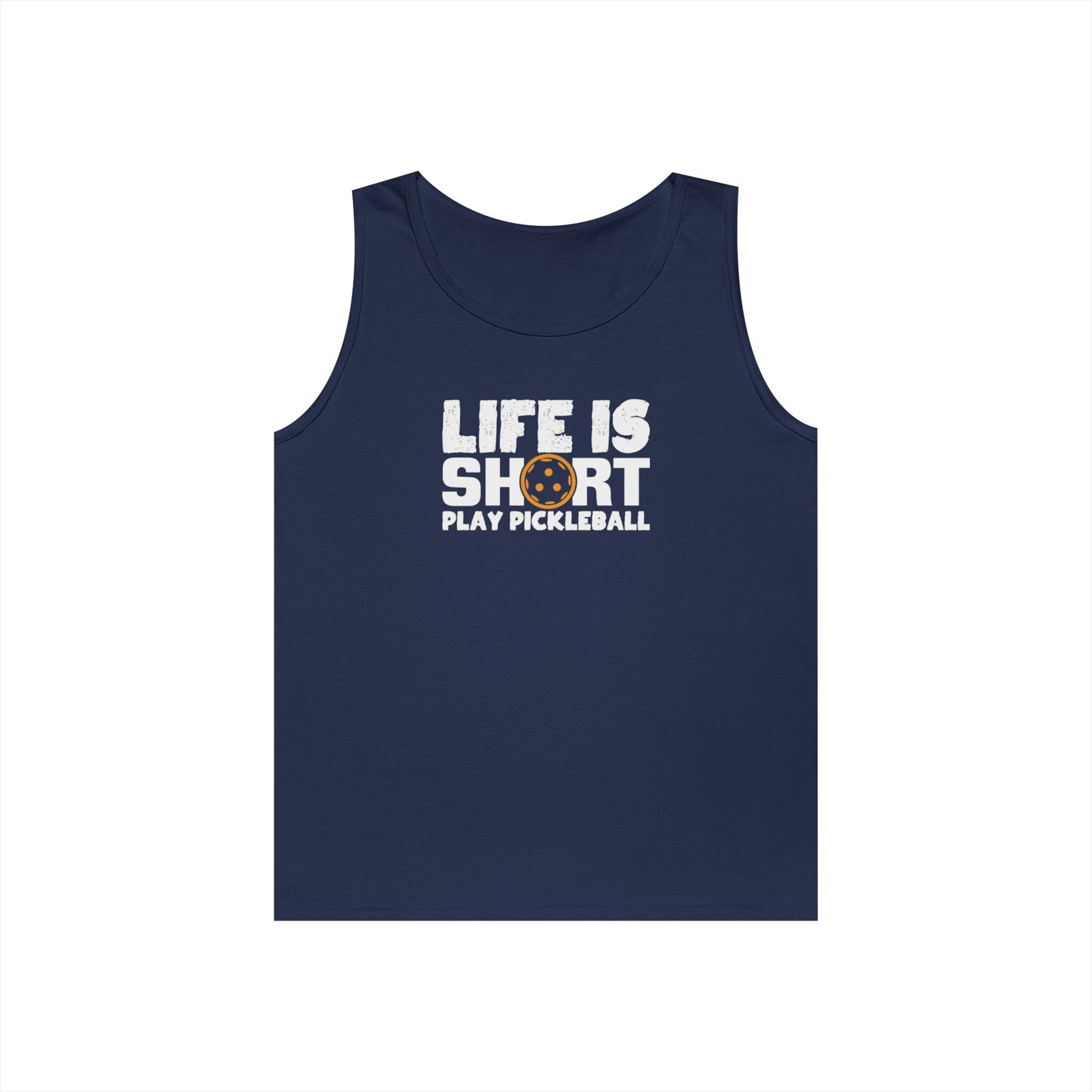 Men's Eye-Catching Pickleball Tank Top - Life Is Short Play Pickleball Navy