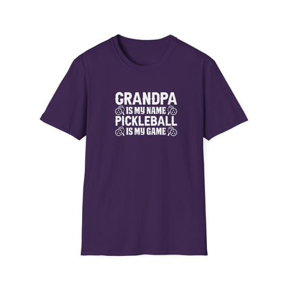 Men's Pickleball T-shirt - Grandpa Is My Name Pickleball Is My Game Purple