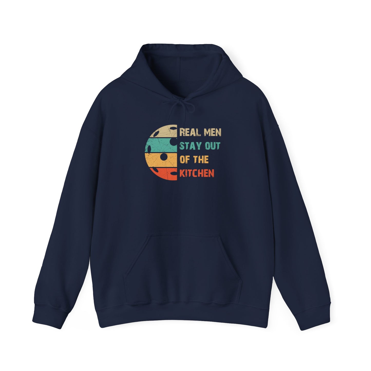 Men's Funny Pickleball Hoodie - Real Men Stay Out of the Kitchen Retro Navy