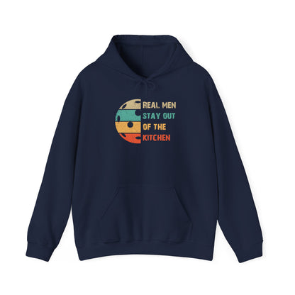 Men's Funny Pickleball Hoodie - Real Men Stay Out of the Kitchen Retro Navy