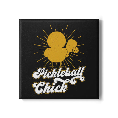 Pickleball Funny Ceramic Coaster - Pickleball Chick Black