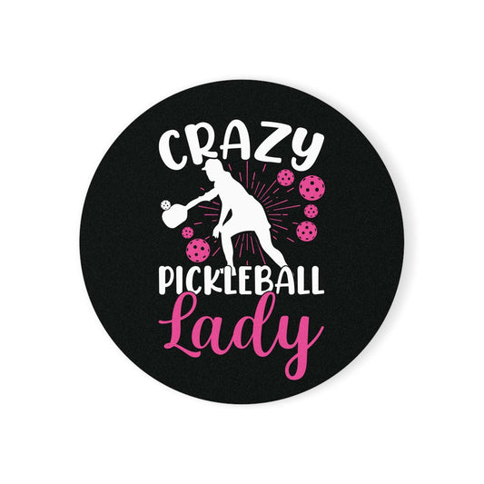 Pickleball Unique Cork Coaster - Crazy Pickleball Lady Black