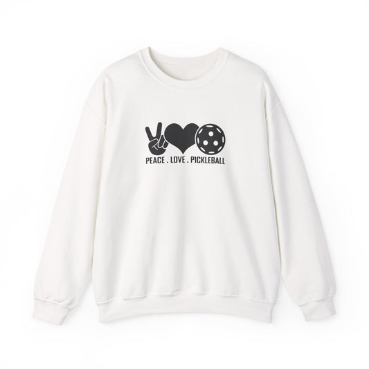 Men's Comfy Pickleball Sweatshirt - Peace, Love, Pickleball White
