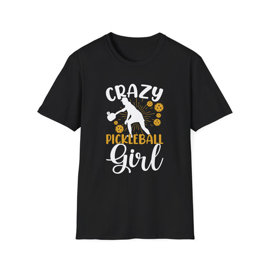 Women's Comfy Pickleball T-shirt - Crazy Pickleball Girl Black