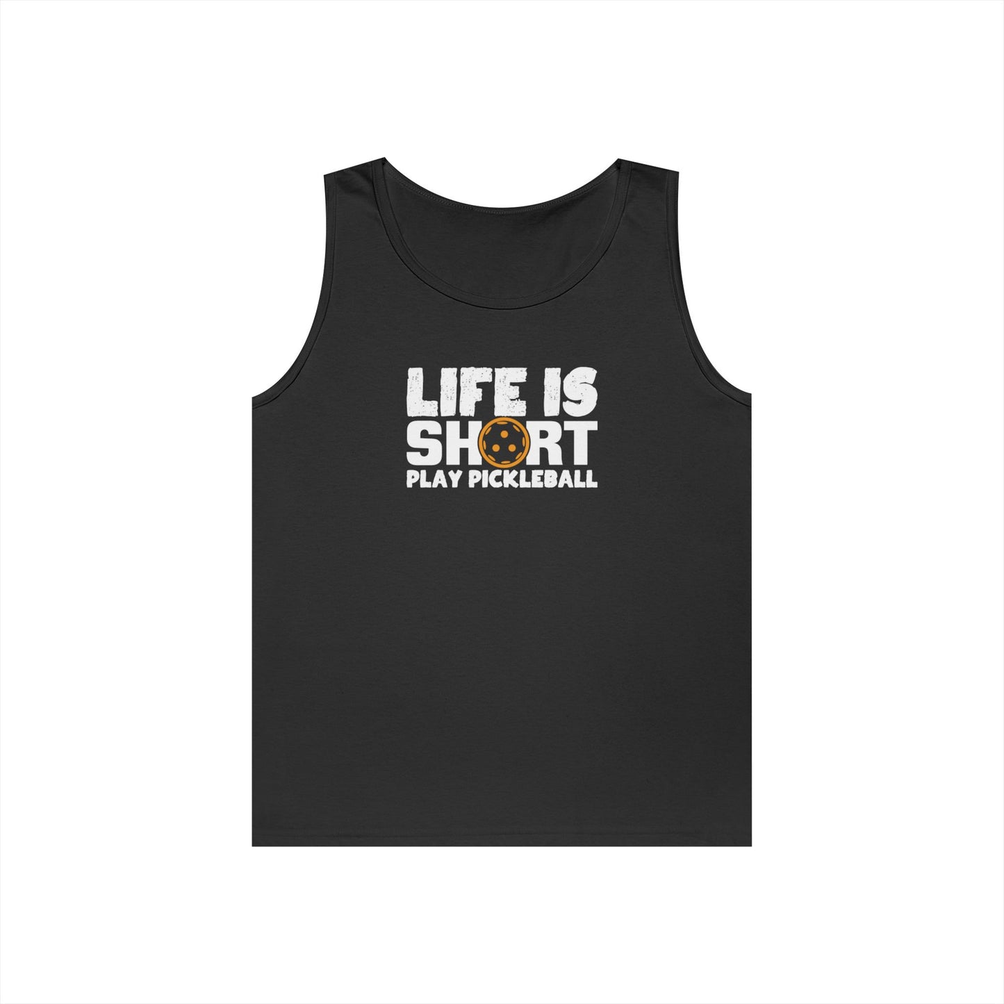 Men's Eye-Catching Pickleball Tank Top - Life Is Short Play Pickleball Black