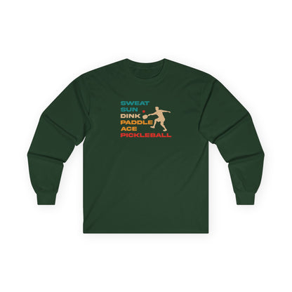 Men's Bold Pickleball Long Sleeves top - Sweat. Sun. Dink. Green