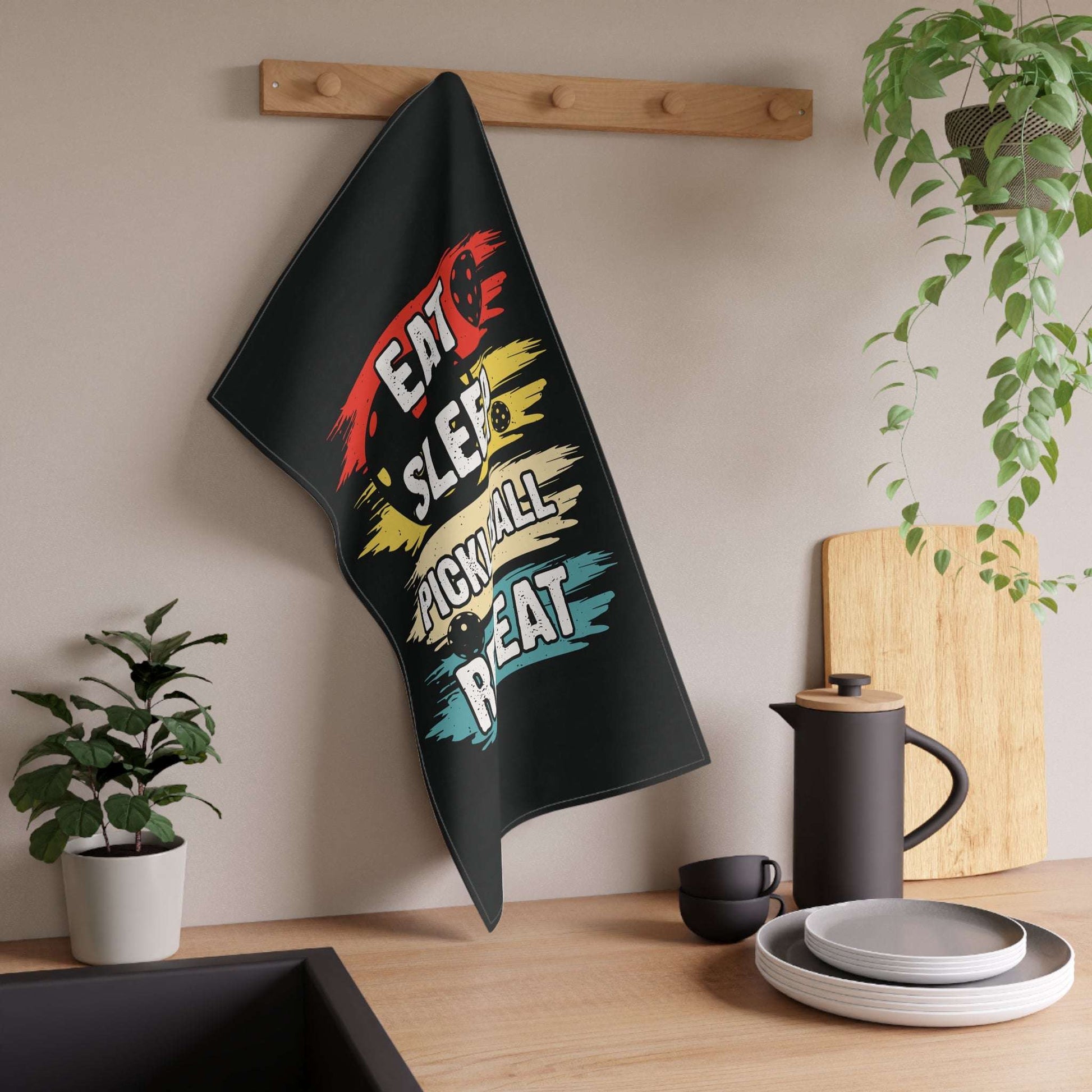 Pickleball Vibrant Tea Towel - Eat Sleep Pickleball Repeat Retro