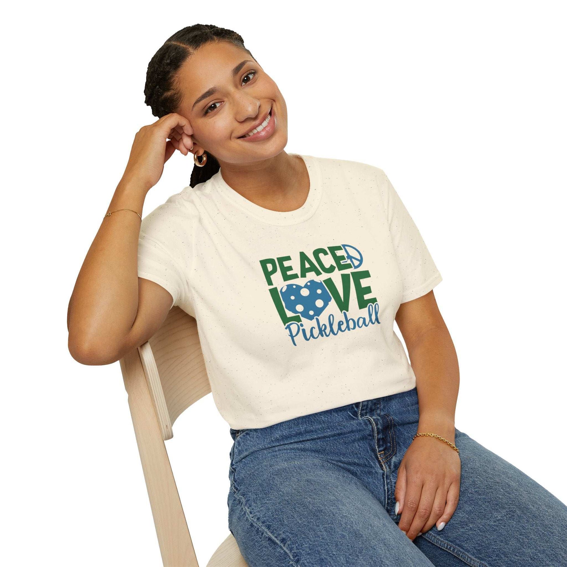 Women's Durable Pickleball T-shirt - Peace, Love, Pickleball