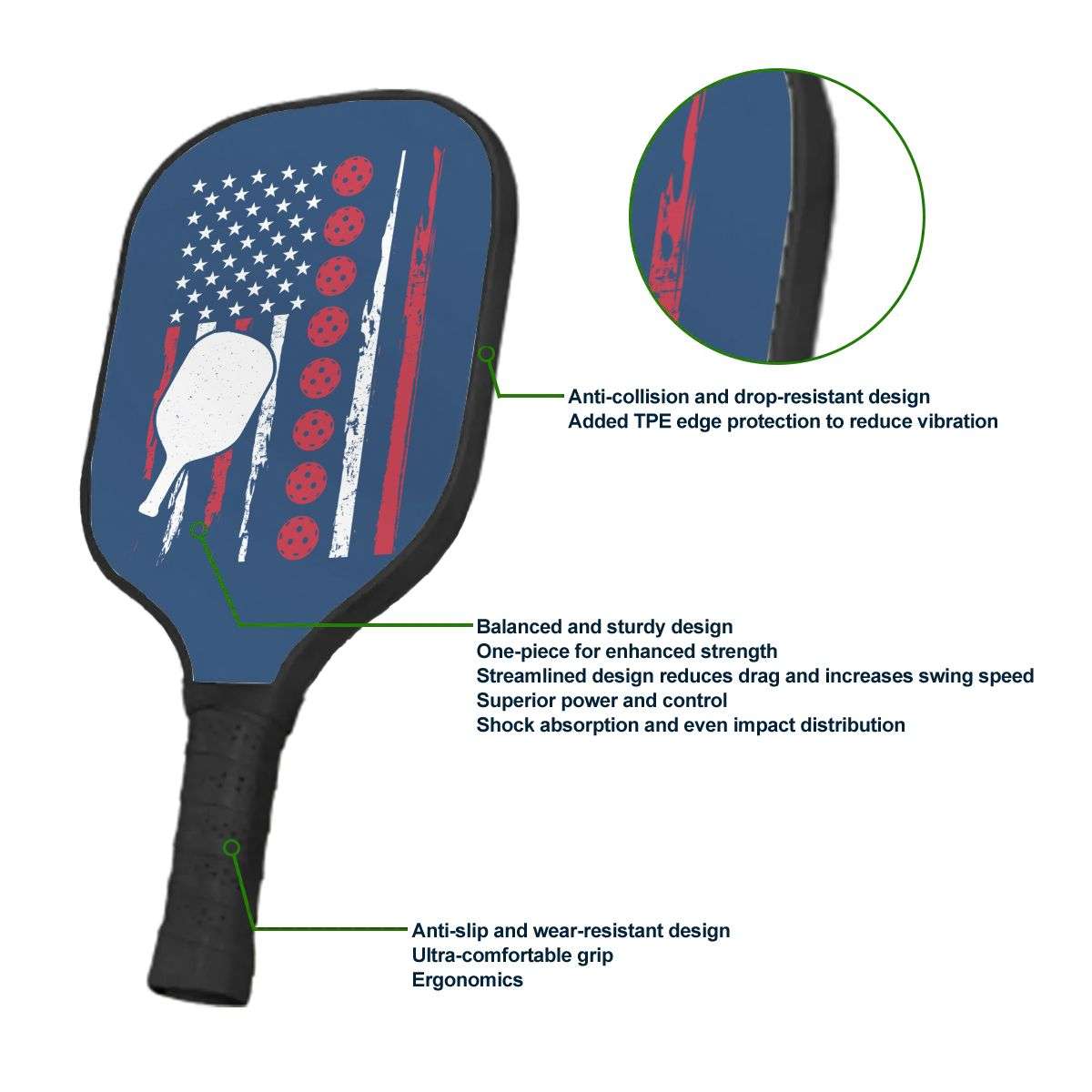 Pickleball Durable Paddle - Paddle and American Flag