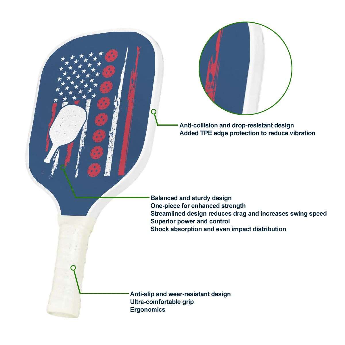 Pickleball Durable Paddle - Paddle and American Flag